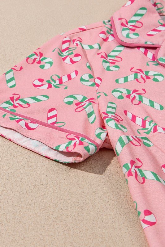 Christmas Candy Cane Print Knotted Pajama Set - Bitsy Gypsy Boutique