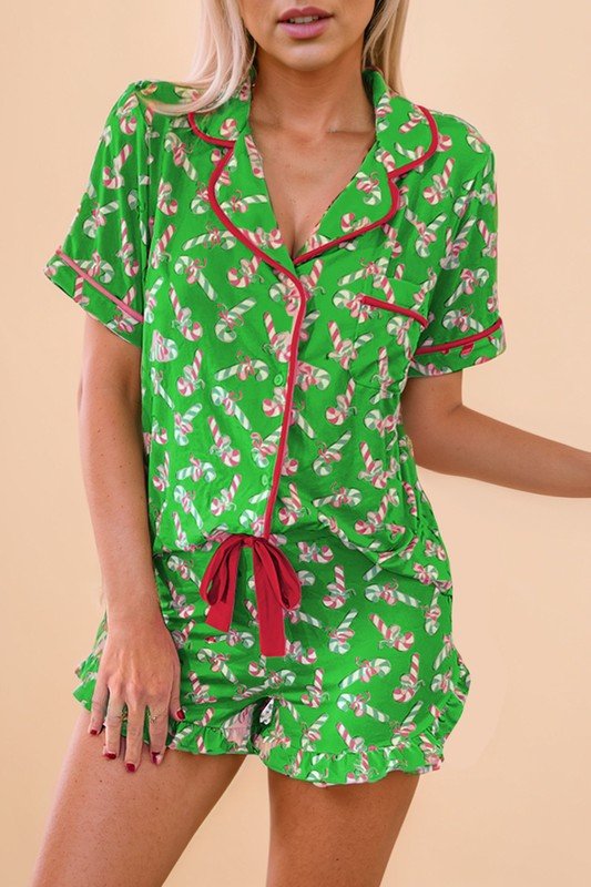 Christmas Candy Cane Print Knotted Pajama Set - Bitsy Gypsy Boutique