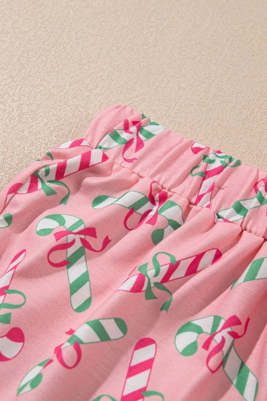 Christmas Candy Cane Print Knotted Pajama Set - Bitsy Gypsy Boutique