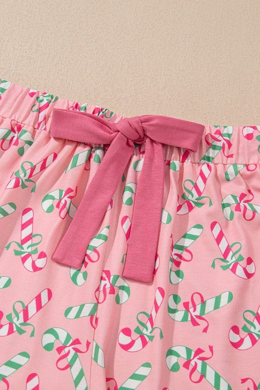 Christmas Candy Cane Print Knotted Pajama Set - Bitsy Gypsy Boutique