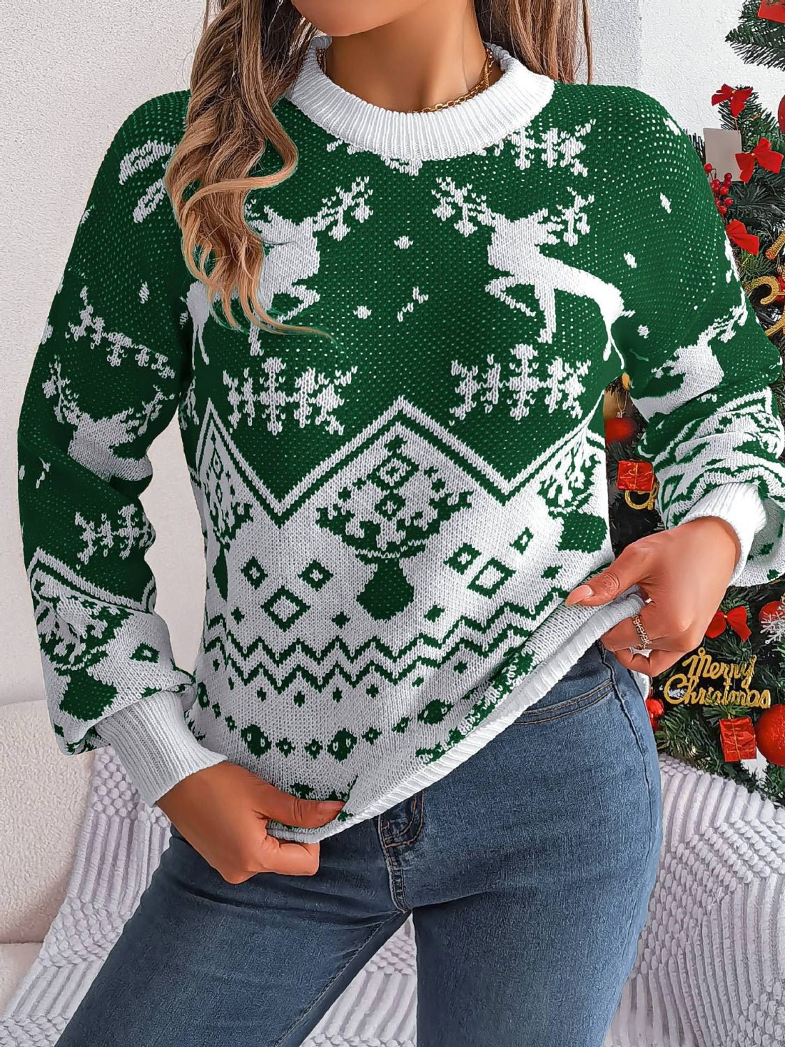 Christmas Element Round Neck Long Sleeve Sweater - Bitsy Gypsy Boutique