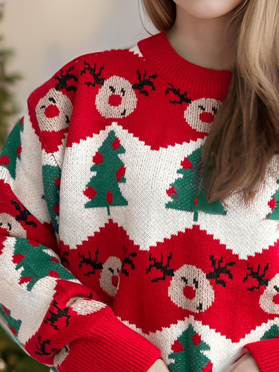 Christmas Element Round Neck Long Sleeve Sweater - Bitsy Gypsy Boutique