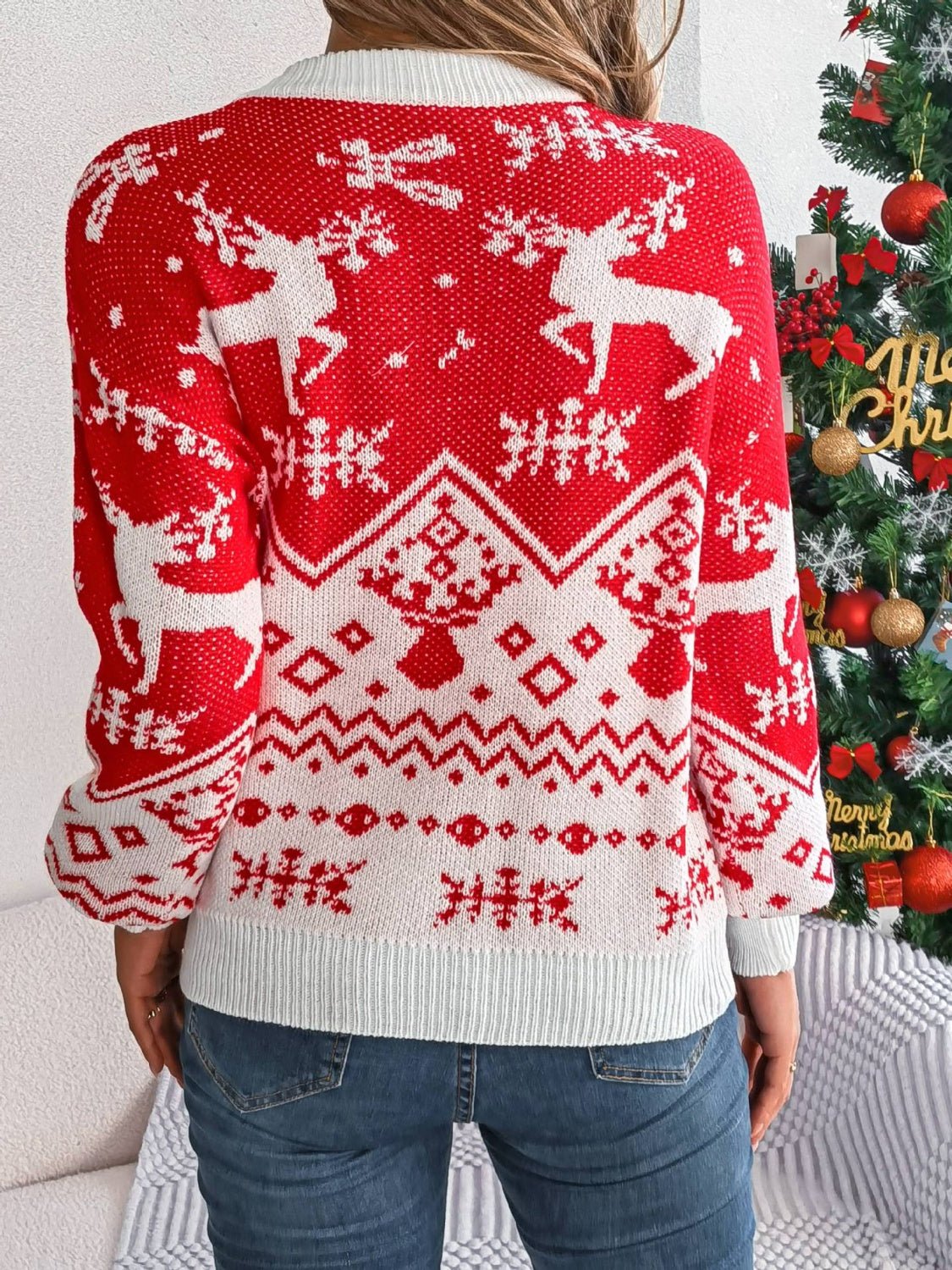 Christmas Element Round Neck Long Sleeve Sweater - Bitsy Gypsy Boutique