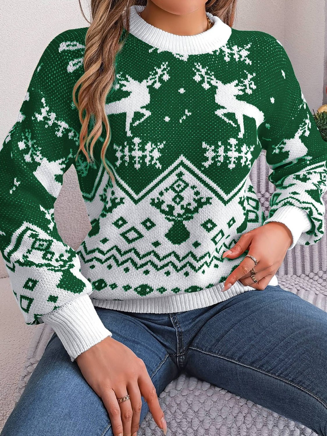 Christmas Element Round Neck Long Sleeve Sweater - Bitsy Gypsy Boutique