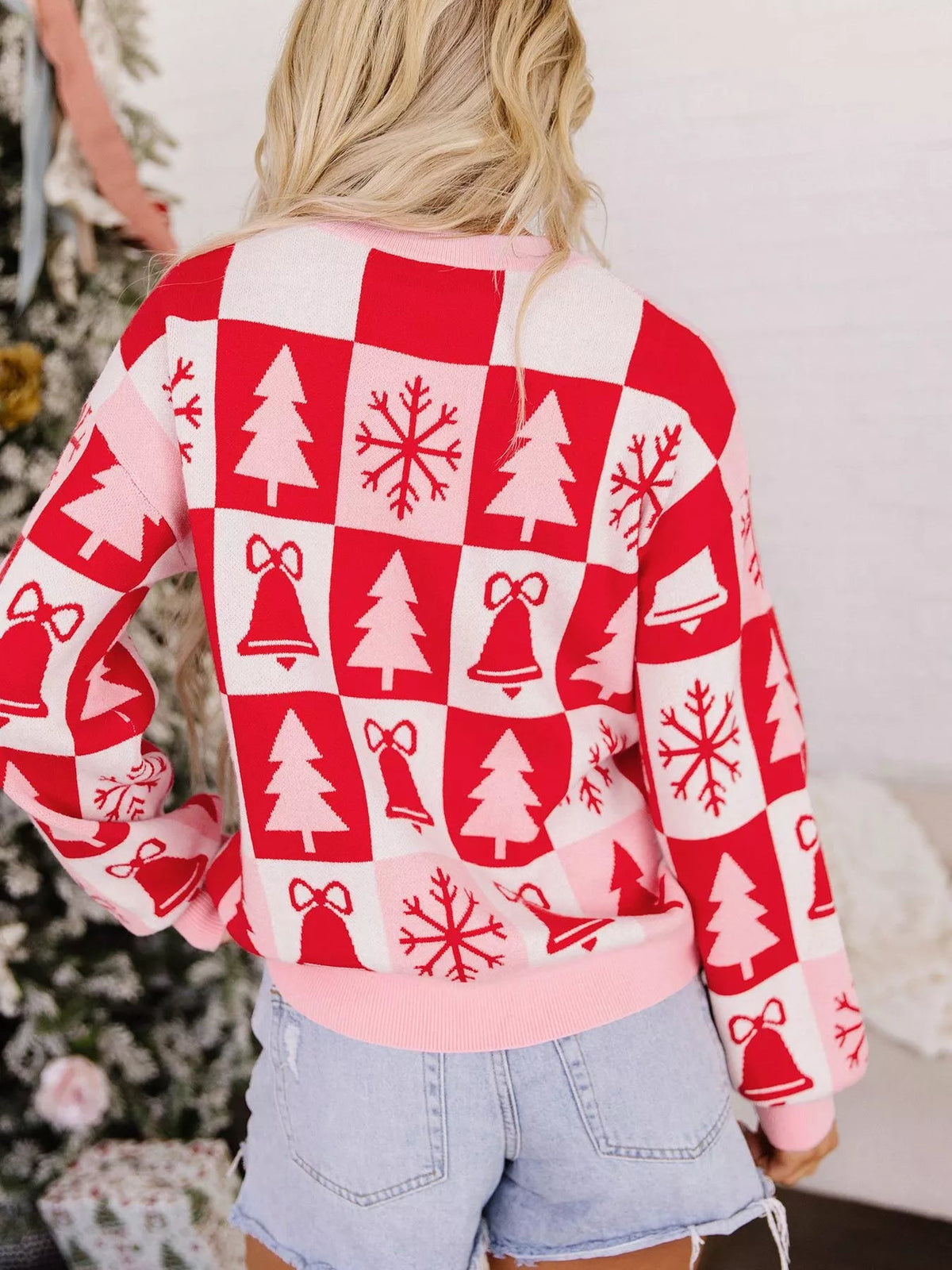 Christmas Plaid Pullover Round Neck Long Sleeve Casual Fit Tunic Knitwear Sweater - Bitsy Gypsy Boutique