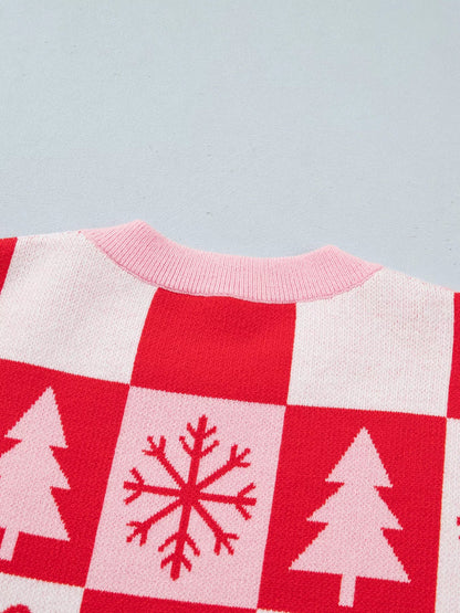 Christmas Plaid Pullover Round Neck Long Sleeve Casual Fit Tunic Knitwear Sweater - Bitsy Gypsy Boutique