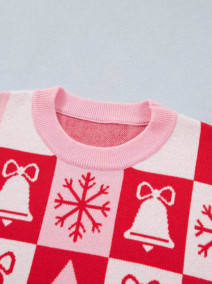 Christmas Plaid Pullover Round Neck Long Sleeve Casual Fit Tunic Knitwear Sweater - Bitsy Gypsy Boutique