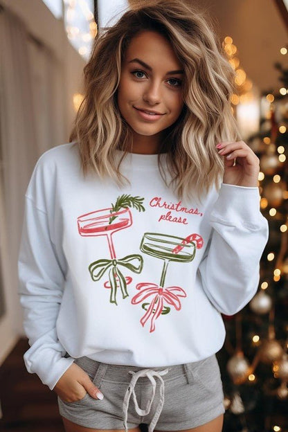 Christmas Please Cocktail Graphic Sweatshirt - Bitsy Gypsy Boutique