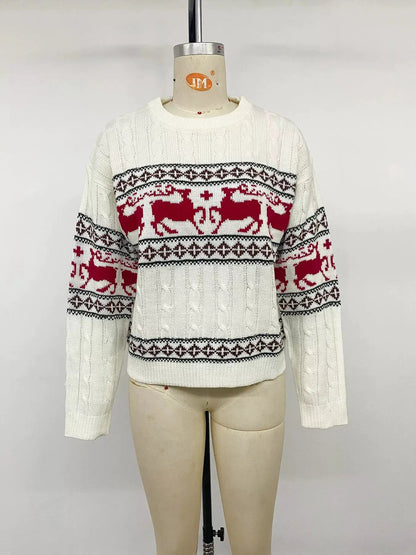 Christmas Reindeer Cable Knit Long Sleeve Sweater - Bitsy Gypsy Boutique
