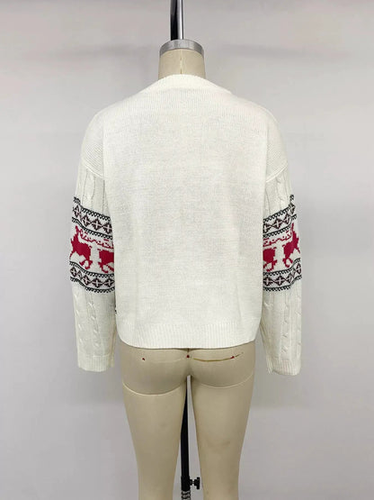 Christmas Reindeer Cable Knit Long Sleeve Sweater - Bitsy Gypsy Boutique