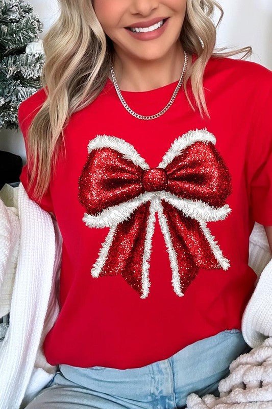 Christmas Santa Bow Graphic Tee - Bitsy Gypsy Boutique