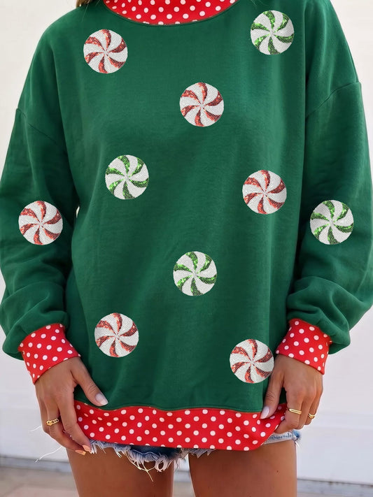 Christmas Sequin Peppermint Customized Sweatshirt - Bitsy Gypsy Boutique