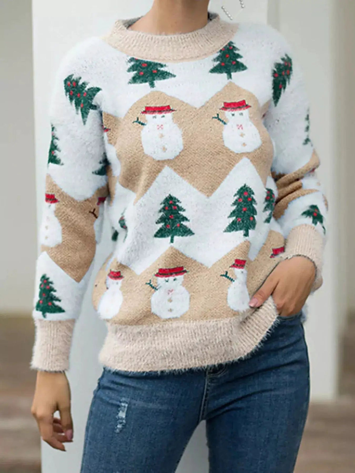 Christmas Snowman Chevron Dropped Shoulder Sweater - Bitsy Gypsy Boutique
