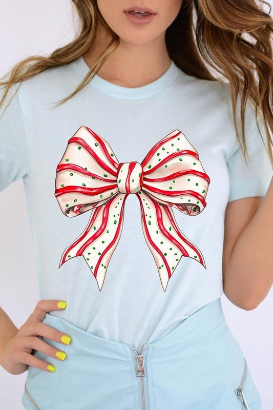 Christmas Tree Cake Bow Graphic Tee - Bitsy Gypsy Boutique