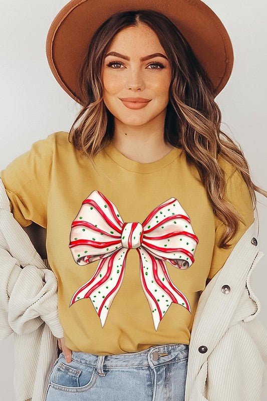 Christmas Tree Cake Bow Graphic Tee - Bitsy Gypsy Boutique