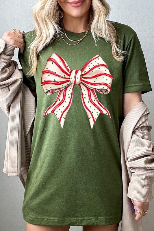 Christmas Tree Cake Bow Graphic Tee - Bitsy Gypsy Boutique