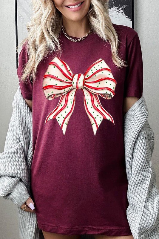 Christmas Tree Cake Bow Graphic Tee - Bitsy Gypsy Boutique