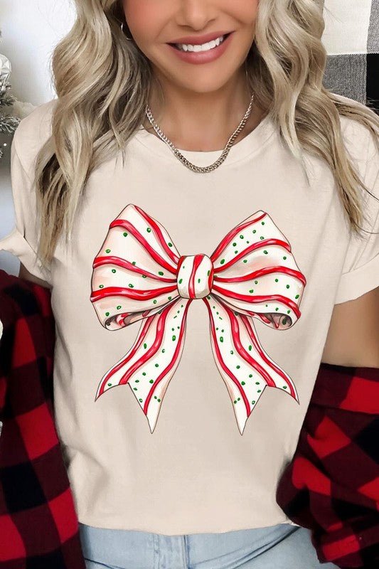 Christmas Tree Cake Bow Graphic Tee - Bitsy Gypsy Boutique