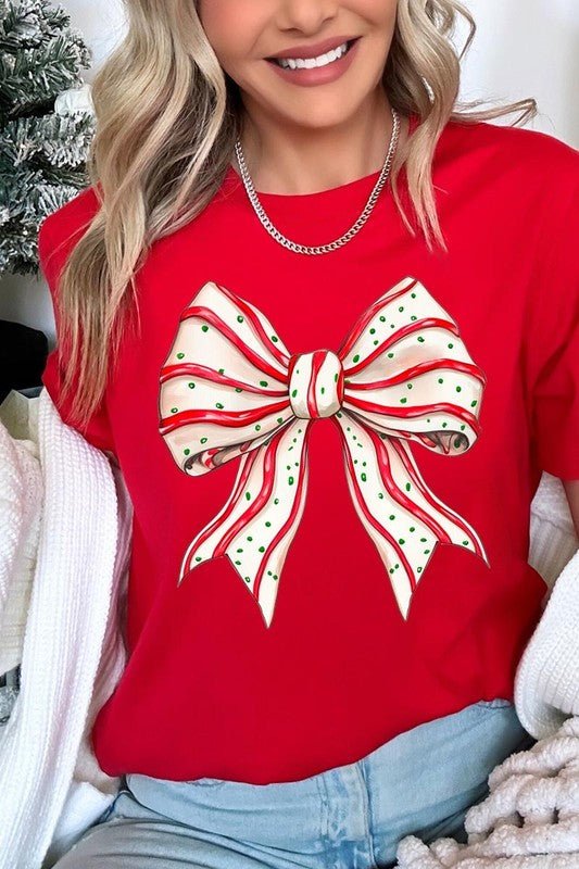 Christmas Tree Cake Bow Graphic Tee - Bitsy Gypsy Boutique