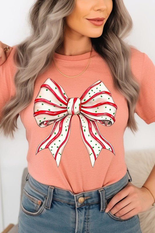 Christmas Tree Cake Bow Graphic Tee - Bitsy Gypsy Boutique