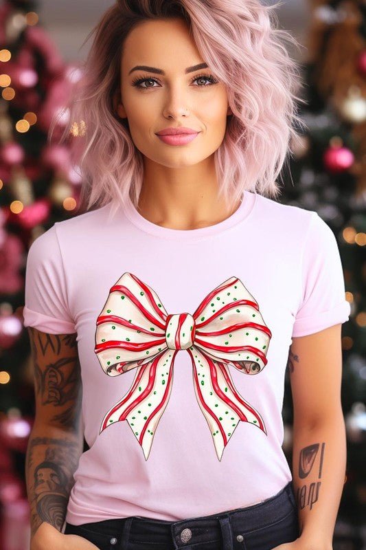 Christmas Tree Cake Bow Graphic Tee - Bitsy Gypsy Boutique