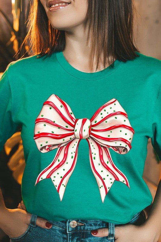 Christmas Tree Cake Bow Graphic Tee - Bitsy Gypsy Boutique