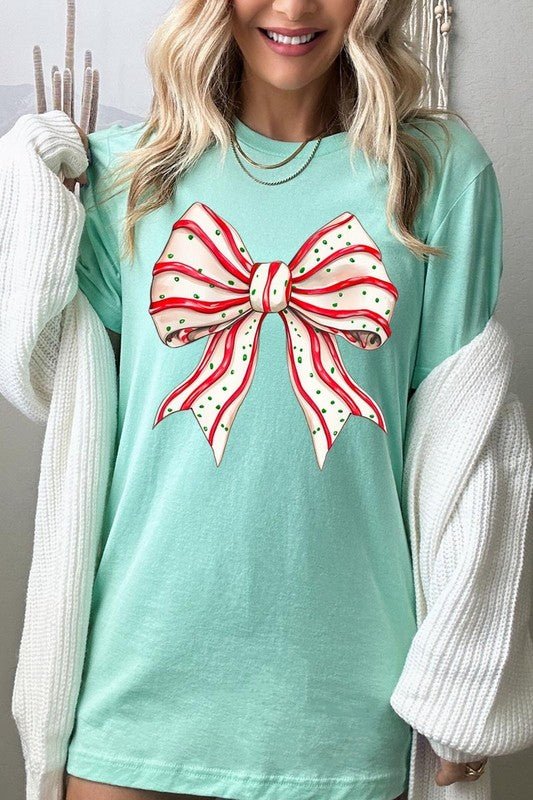 Christmas Tree Cake Bow Graphic Tee - Bitsy Gypsy Boutique