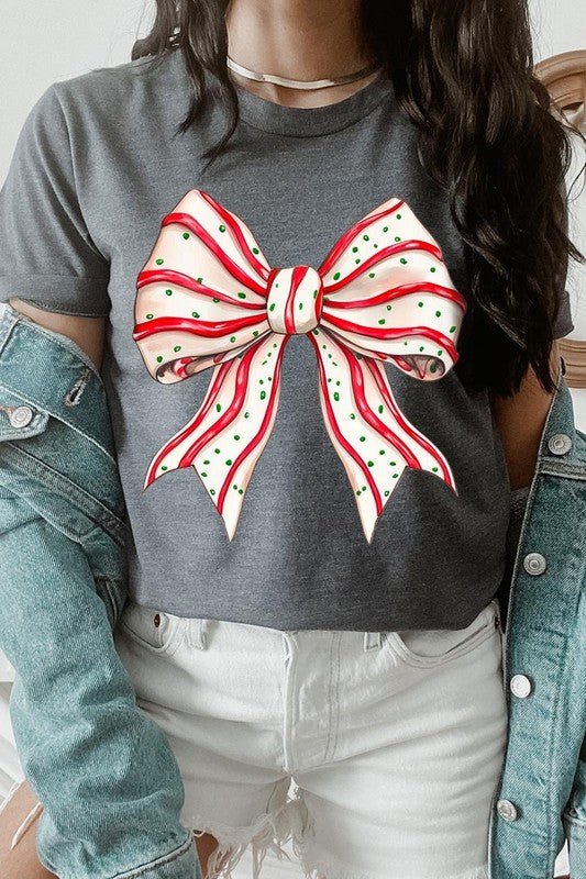 Christmas Tree Cake Bow Graphic Tee - Bitsy Gypsy Boutique