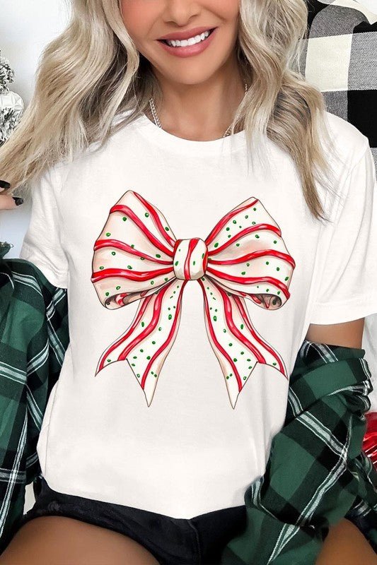 Christmas Tree Cake Bow Graphic Tee - Bitsy Gypsy Boutique