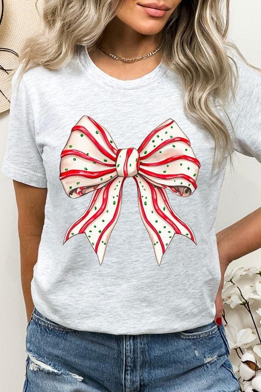 Christmas Tree Cake Bow Graphic Tee - Bitsy Gypsy Boutique