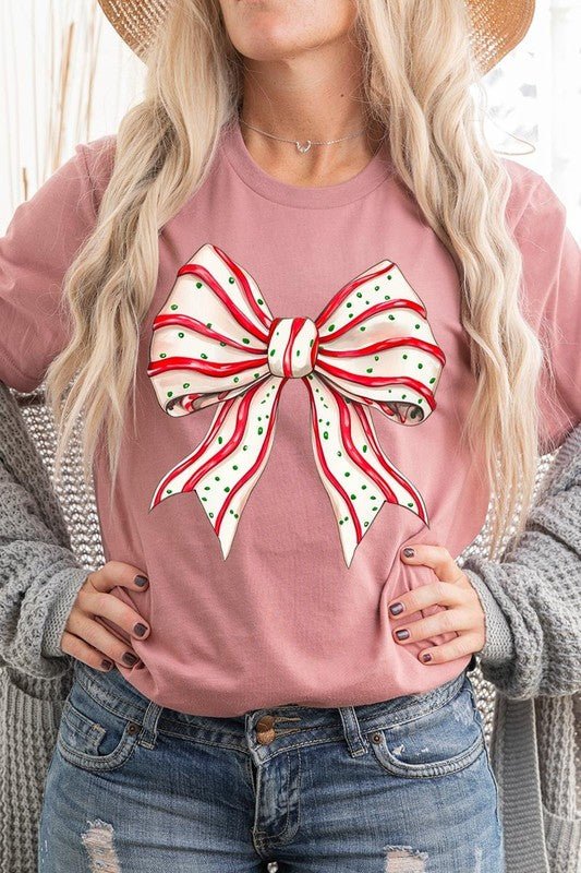 Christmas Tree Cake Bow Graphic Tee - Bitsy Gypsy Boutique