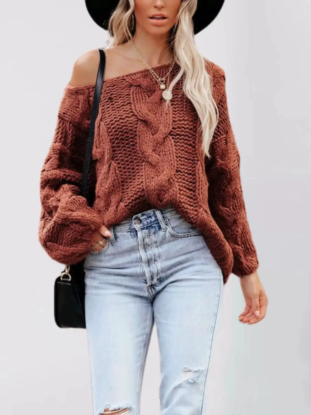 Chunky Cable Knit Long Sleeve Sweater by Trendsi