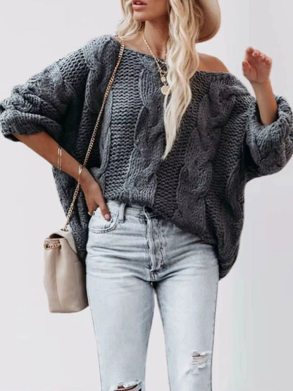 Chunky Cable Knit Long Sleeve Sweater by Trendsi