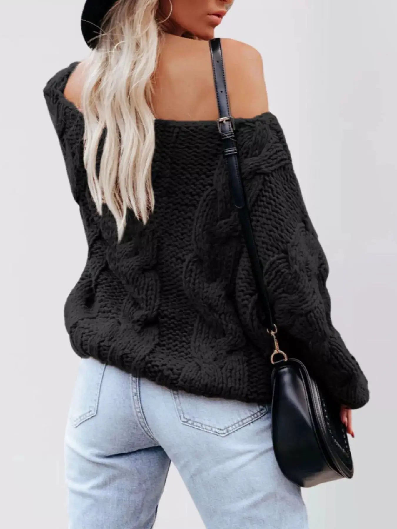 Chunky Cable Knit Long Sleeve Sweater by Trendsi