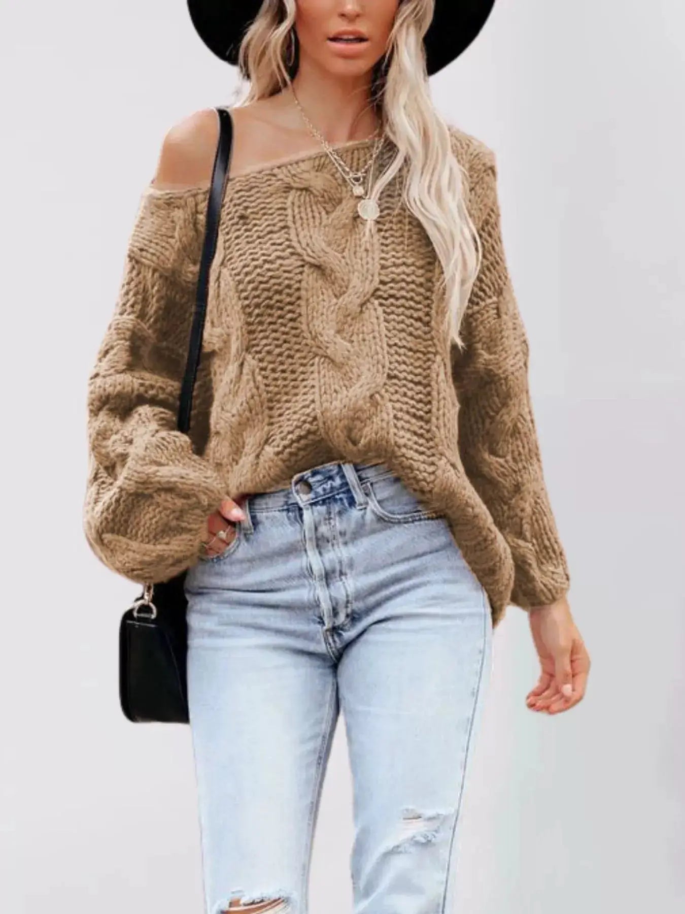 Chunky Cable Knit Long Sleeve Sweater by Trendsi