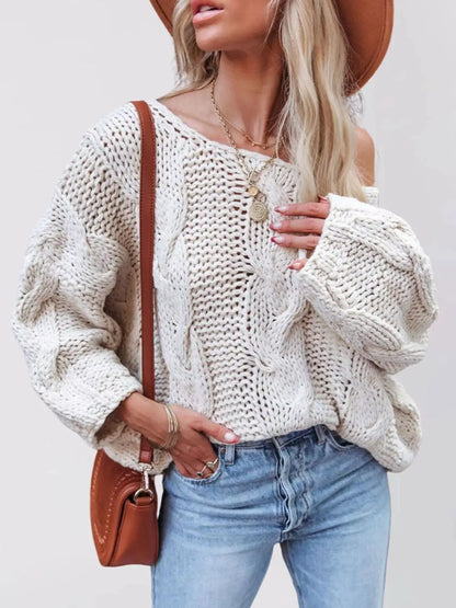 Chunky Cable Knit Long Sleeve Sweater by Trendsi
