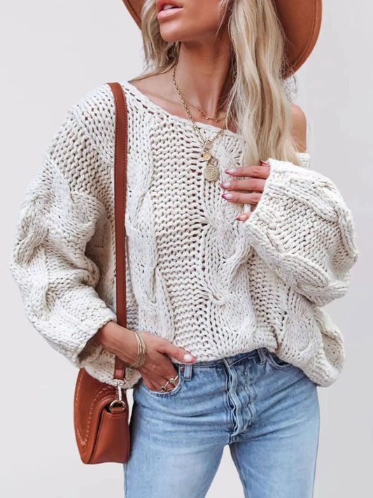 Chunky Cable Knit Long Sleeve Sweater by Trendsi