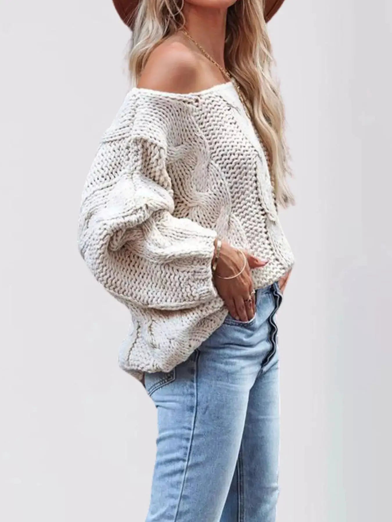 Chunky Cable Knit Long Sleeve Sweater by Trendsi