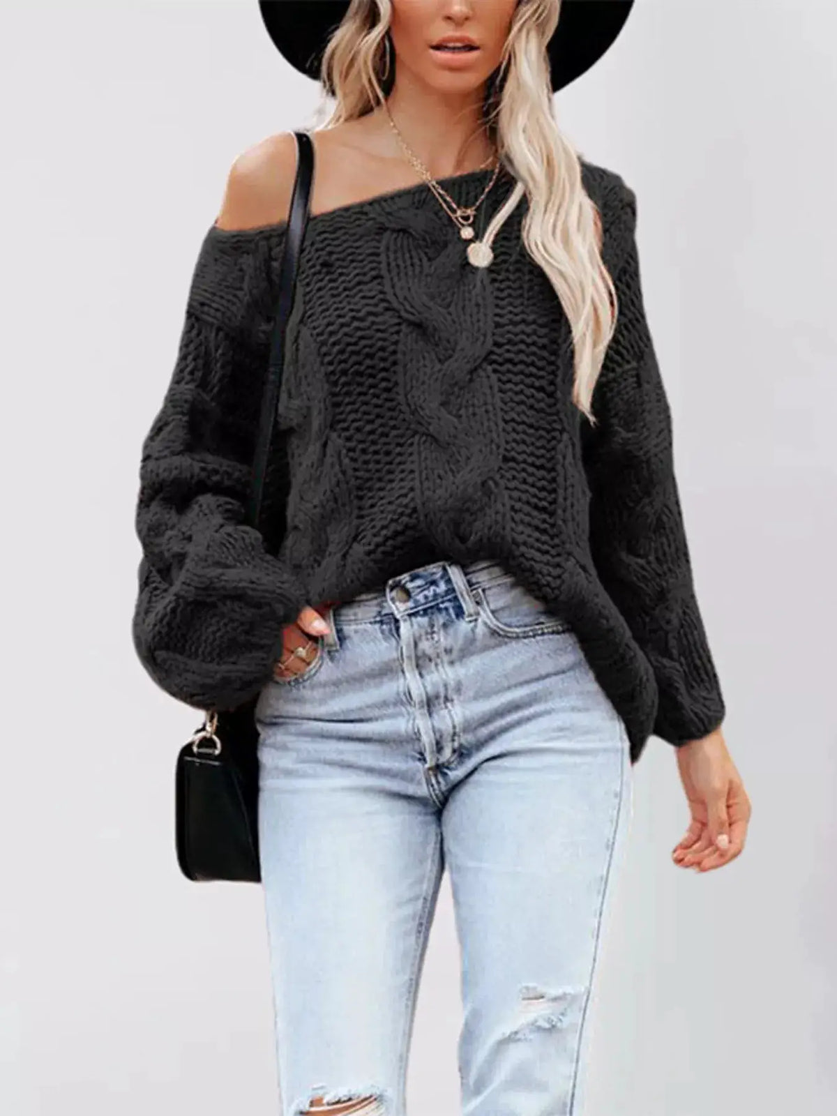 Chunky Cable Knit Long Sleeve Sweater by Trendsi