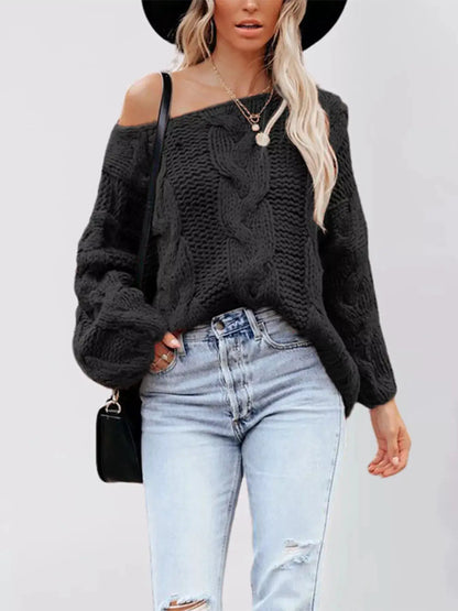Chunky Cable Knit Long Sleeve Sweater by Trendsi