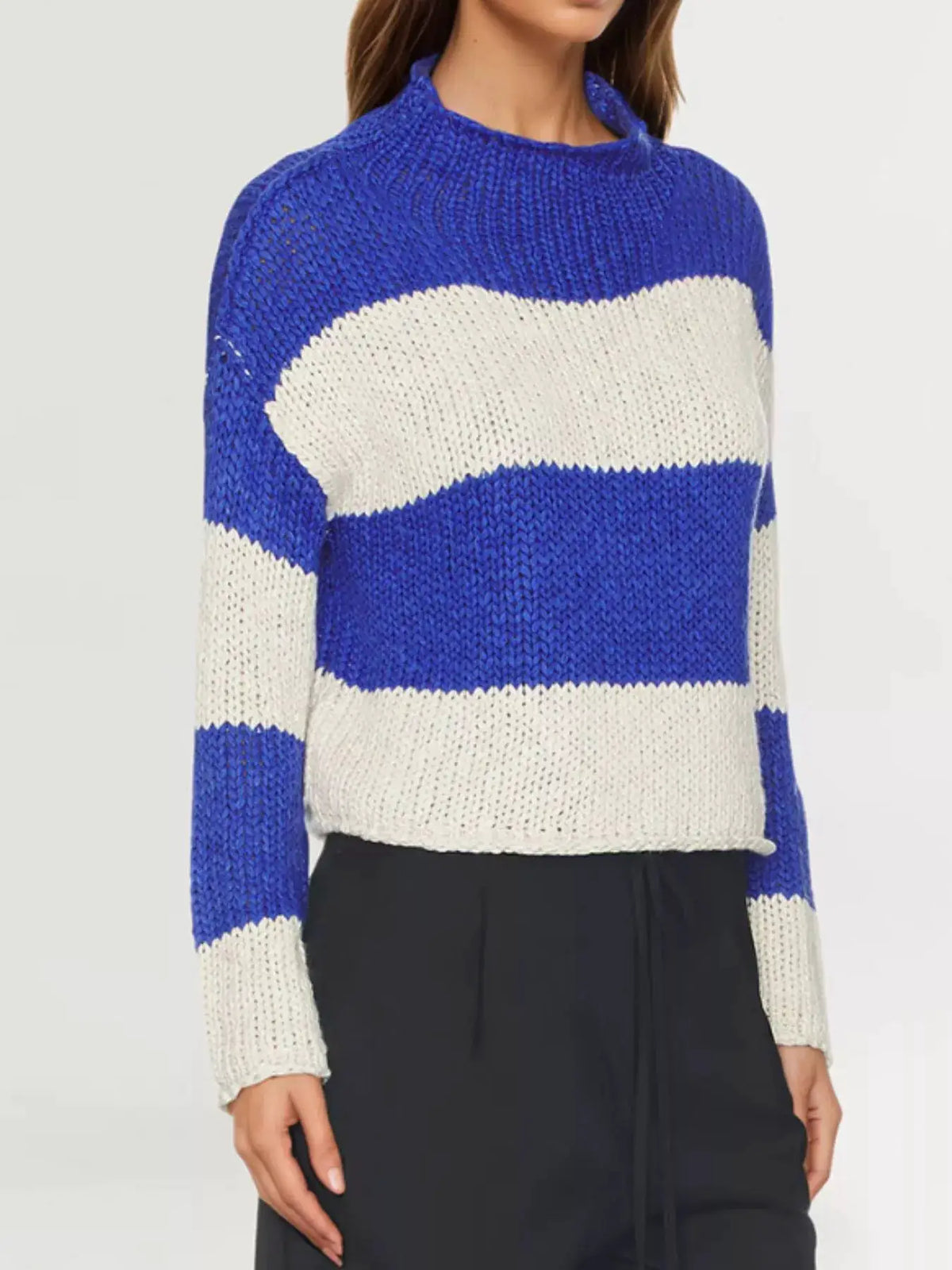 Chunky Knit Striped Sweater by Trendsi