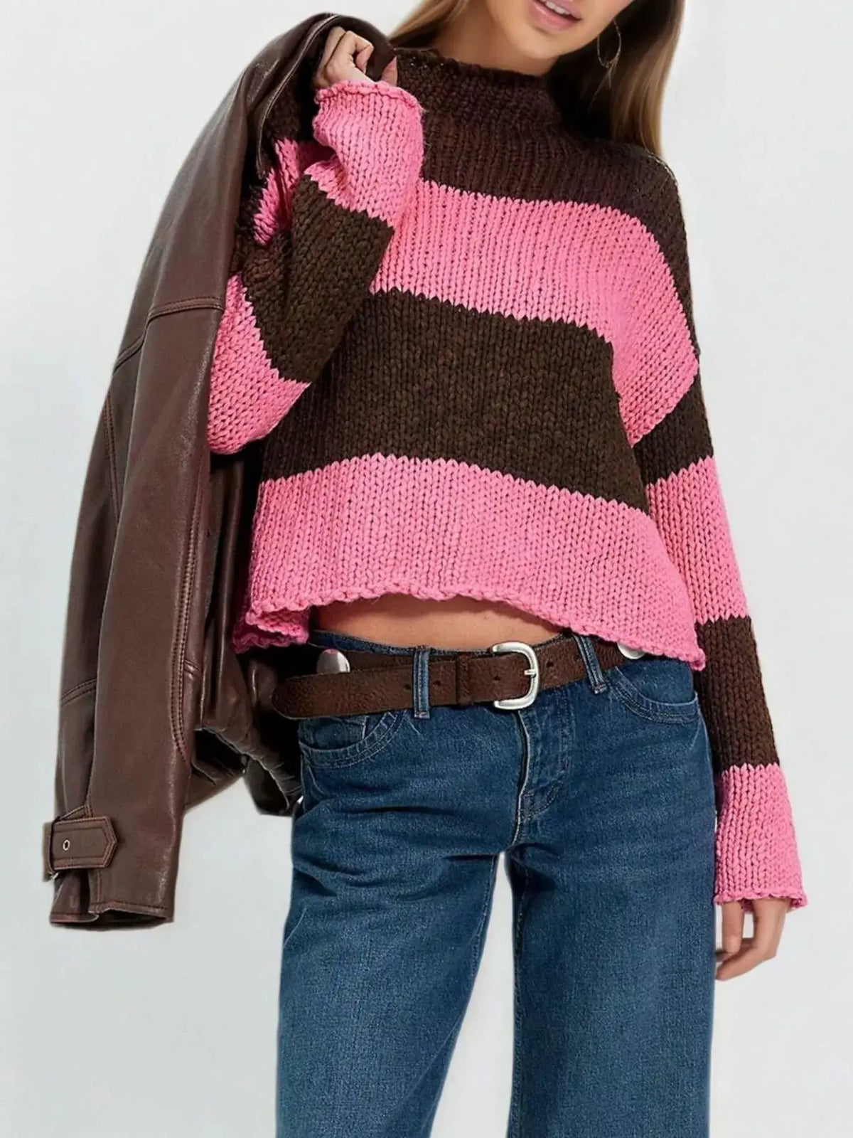 Chunky Knit Striped Sweater by Trendsi