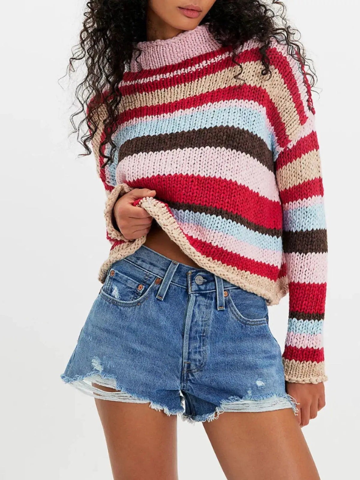 Chunky Knit Striped Sweater by Trendsi