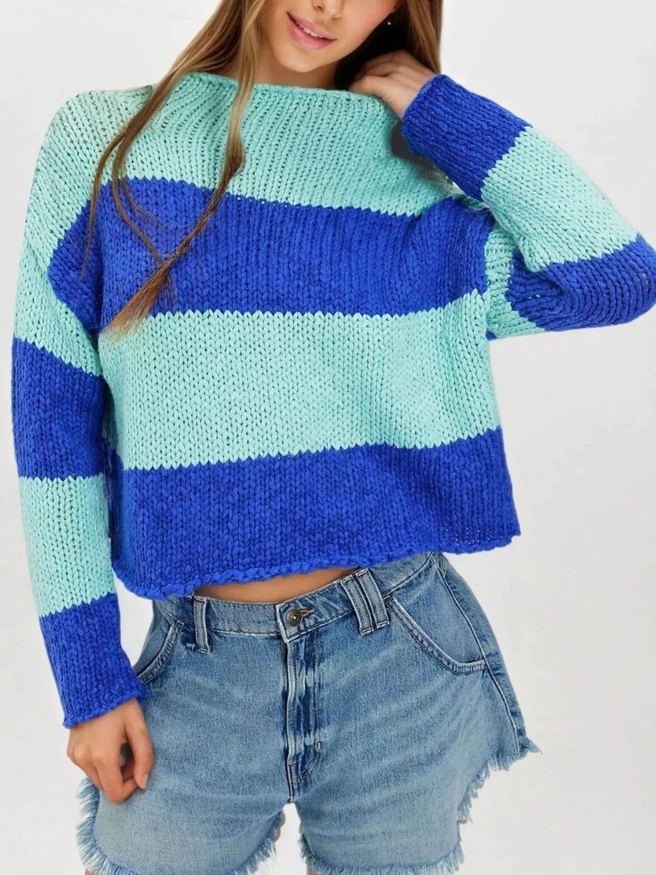 Chunky Knit Striped Sweater by Trendsi