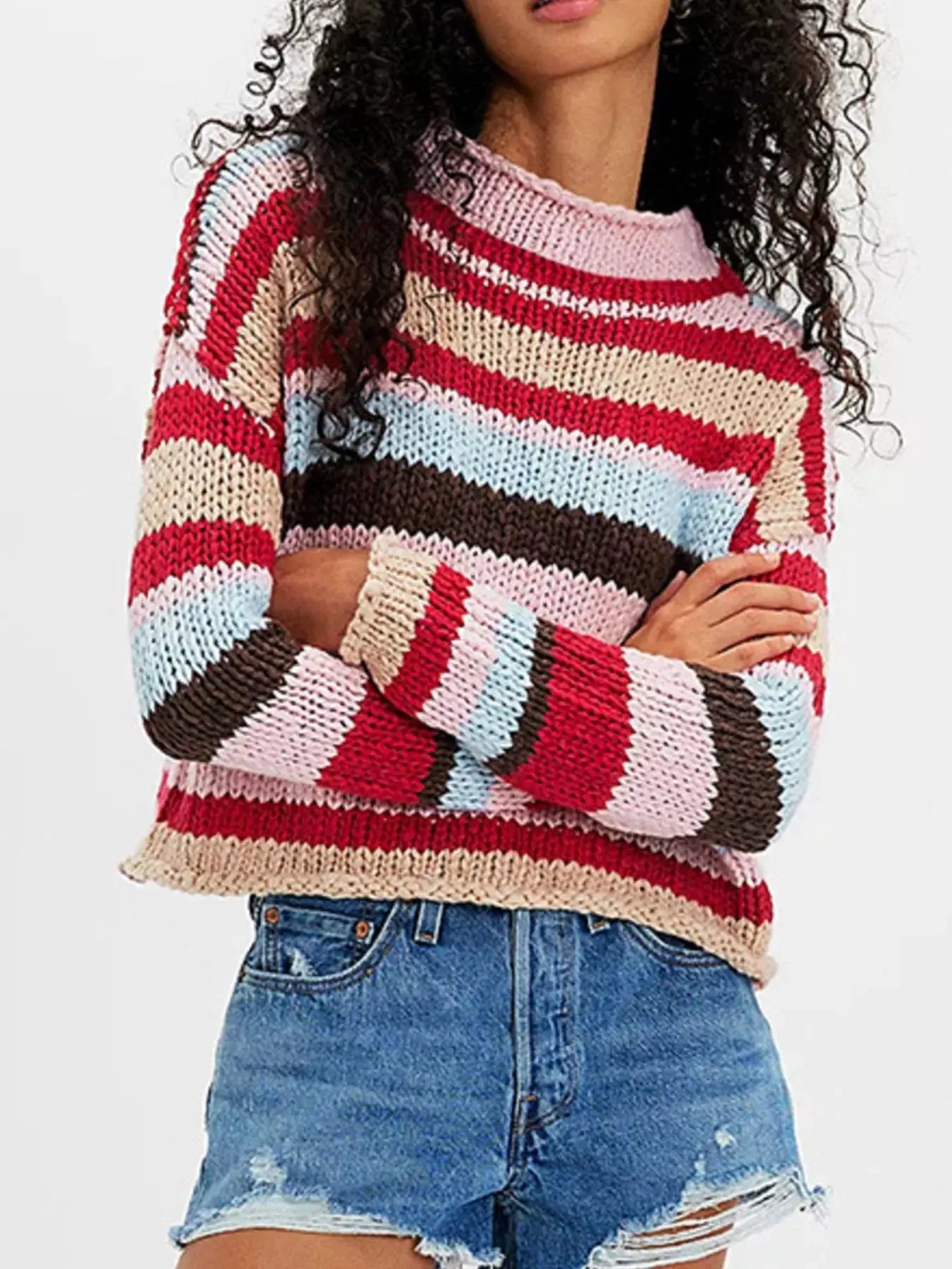 Chunky Knit Striped Sweater by Trendsi