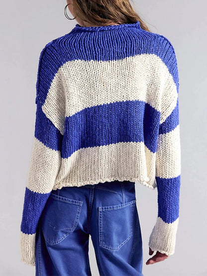 Chunky Knit Striped Sweater by Trendsi