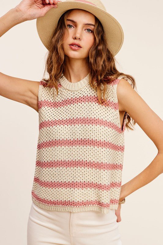 Chunky Stripe Sleeveless Sweater Top - Bitsy Gypsy Boutique