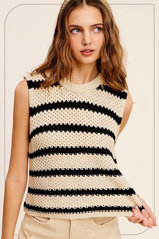 Chunky Stripe Sleeveless Sweater Top - Bitsy Gypsy Boutique