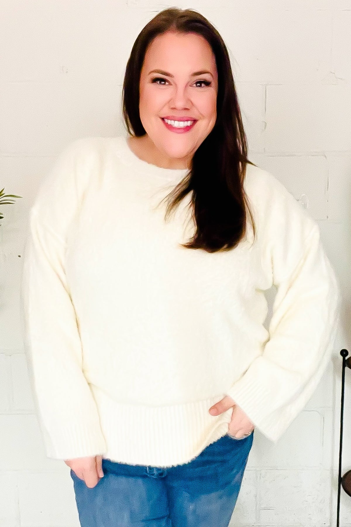 Classic Elegance Ivory Fuzzy Soft Knit Sweater - Bitsy Gypsy Boutique