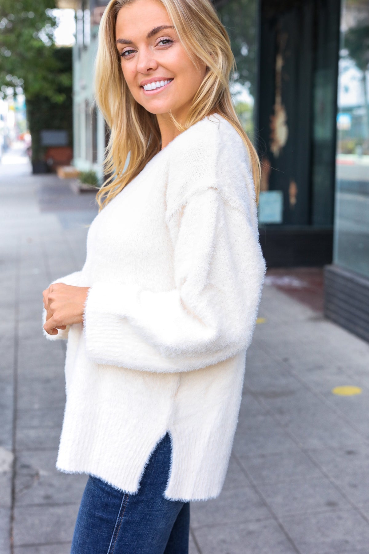 Classic Elegance Ivory Fuzzy Soft Knit Sweater - Bitsy Gypsy Boutique